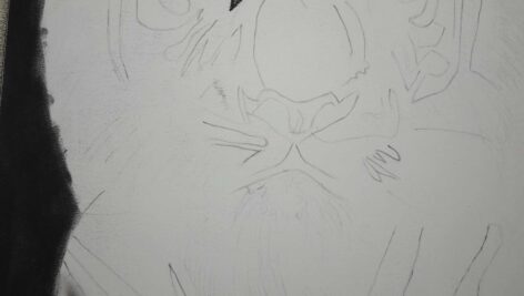 تصویر سیاه قلم 30 در 40 ببر در قاب عکس (کد محصول 1404040304)