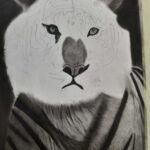 تصویر سیاه قلم 30 در 40 ببر در قاب عکس (کد محصول 1404040304)