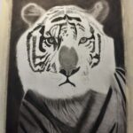 تصویر سیاه قلم 30 در 40 ببر در قاب عکس (کد محصول 1404040304)