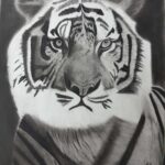 تصویر سیاه قلم 30 در 40 ببر در قاب عکس (کد محصول 1404040304)