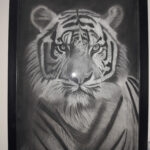 تصویر سیاه قلم 30 در 40 ببر در قاب عکس (کد محصول 1404040304)